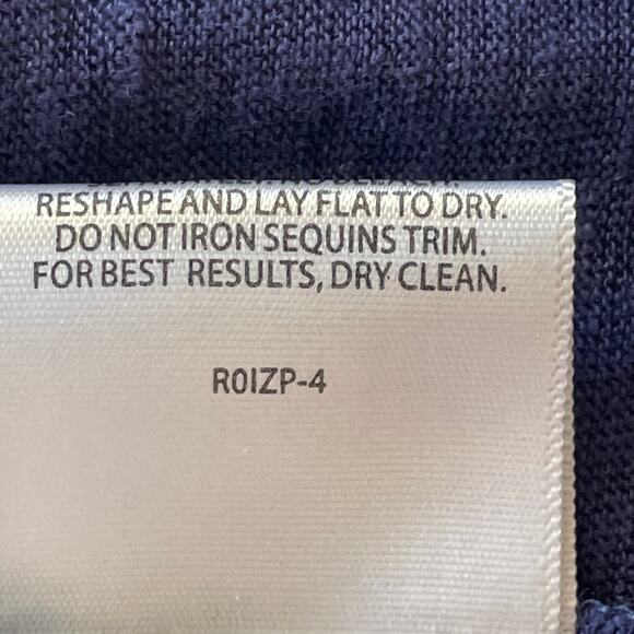 Eileen Fisher Royal Blue Short Sleeve Tee 100% Linen Sequin Embellishment Sz MED - Picture 8 of 8